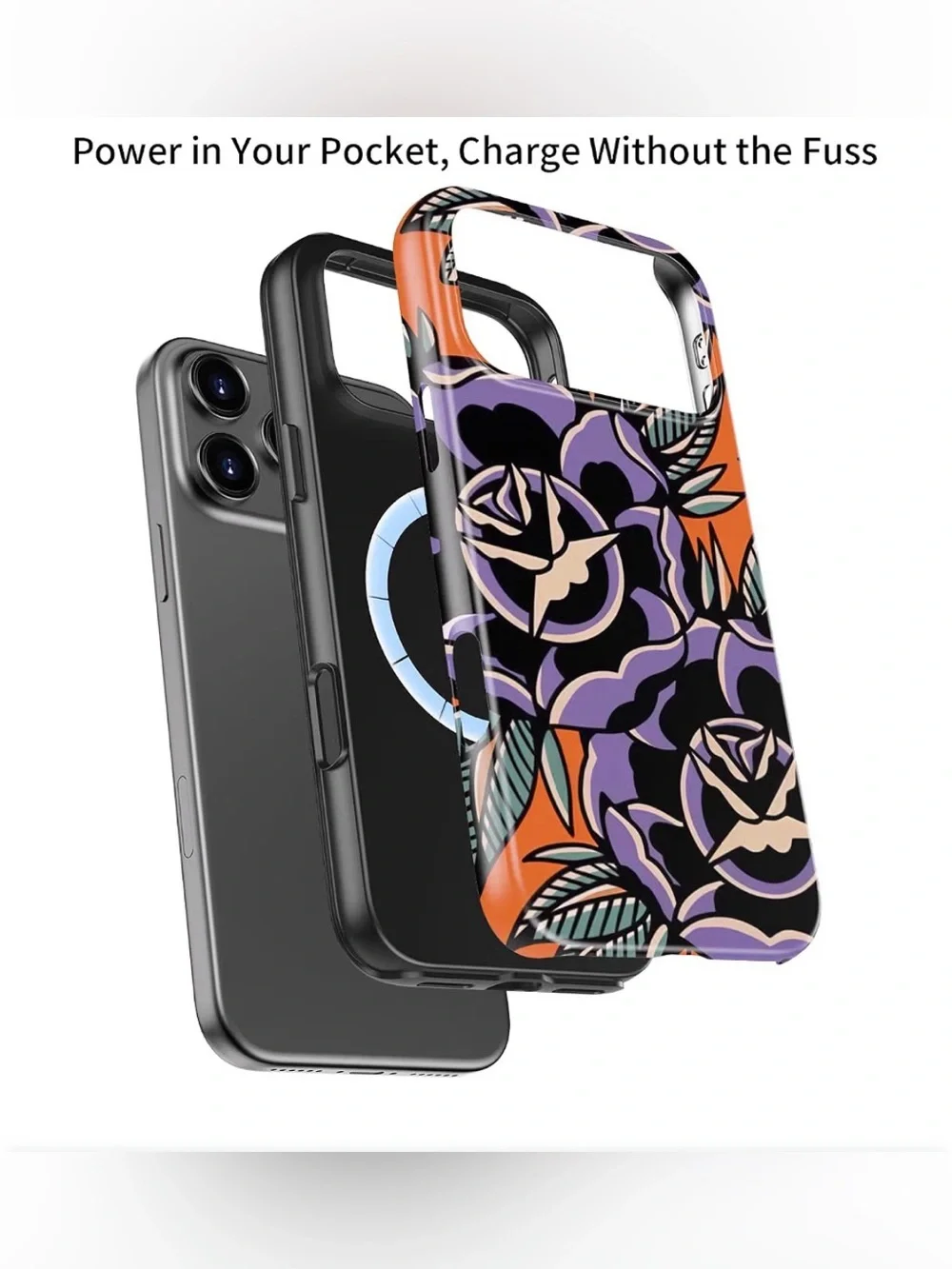 Floral Protective Phone Case for iPhone 17 Pro Max - Purple & Orange